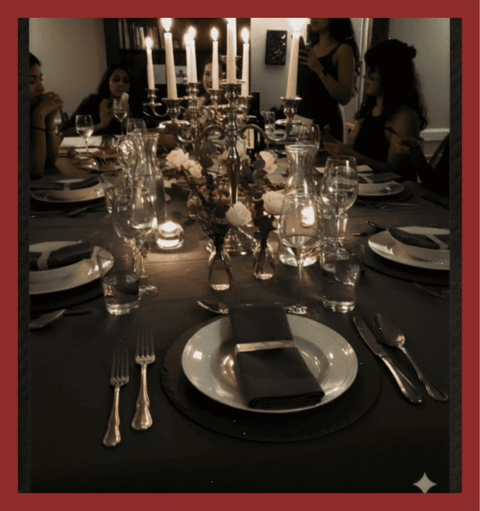 Luxurious table setting for special occasions featuring candlelit decor, fine china, and glassware accommodation.